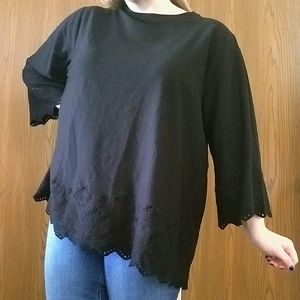 J.Jill 3X Black top with patterned hem
